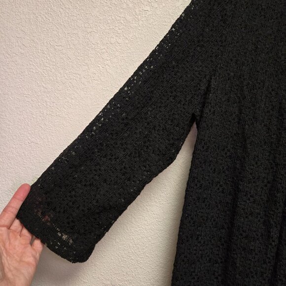 Kasper Womens Open-Front Black Crochet Cardigan Lightweight Long Sleeve S - Picture 5 of 9